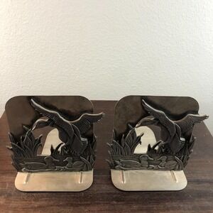 Vintage Pewter Flying Duck Bookends‎ Elegant Wildlife Hunting Decor Patina Read